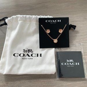 COACH Open Circle Necklace and Tea Rose Stud Earrings Set
